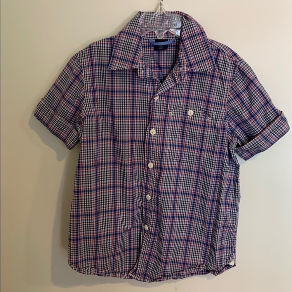 Gap kids red white and blue plaid shirt size 6-7